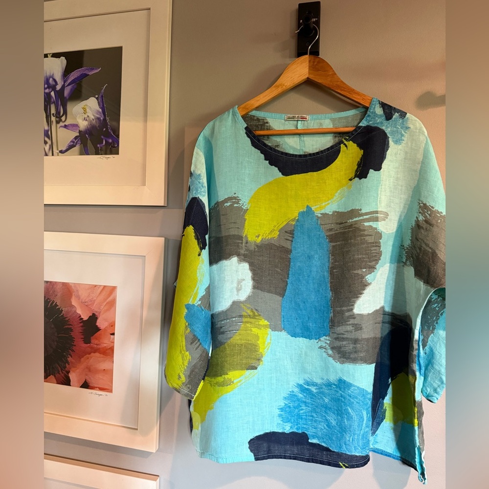 Colorful Abstract Italian Linen Top